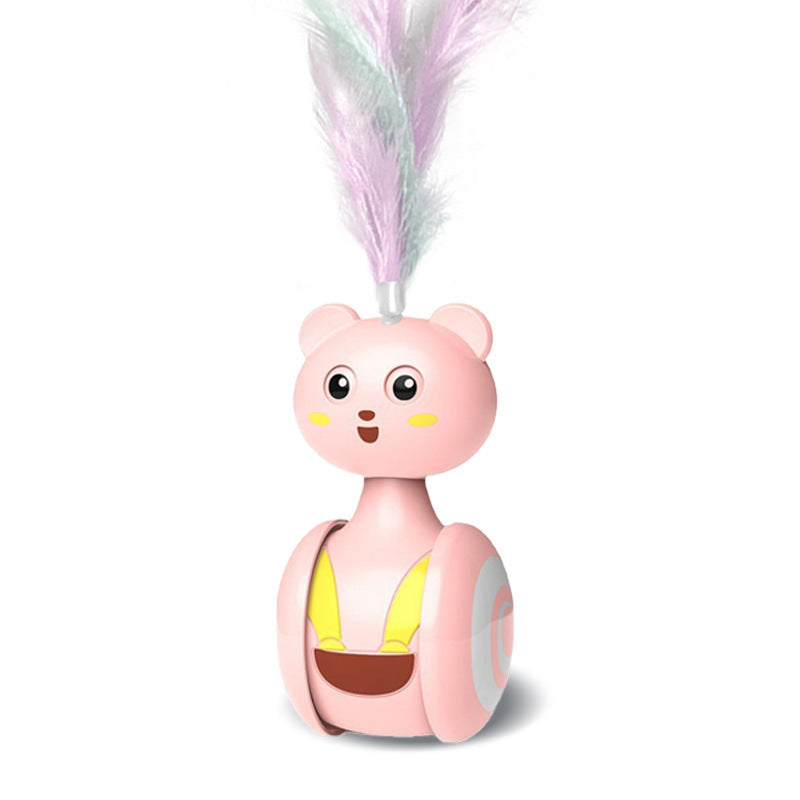 Cat Interactive Feather Bumbler Toy – Rotating Teaser Wand & Rolling Ball for Indoor Cats