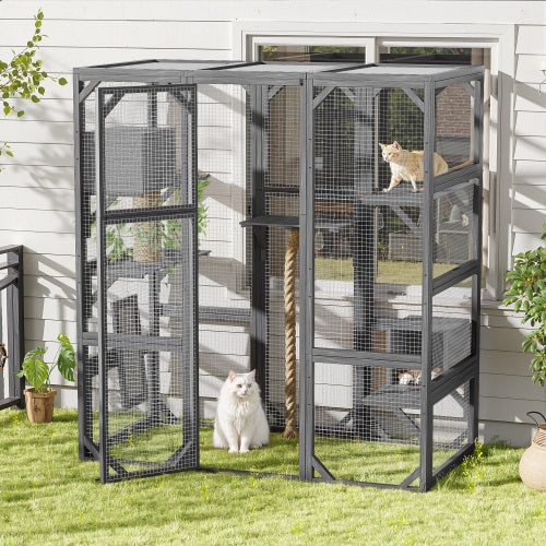 Outdoor Cat House  DIY Cat Enclosure, Cat Catio With Double Enter Doors
