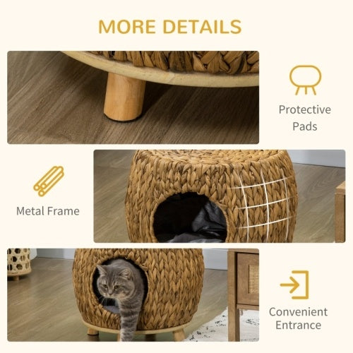 PawHut Wicker Cat Bed Cat House Stool With Washable Cushion, 44 X 43 X 41cm